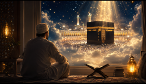 A peaceful and divine dreamlike concept art representing seeing the Holy Kaaba in a dream