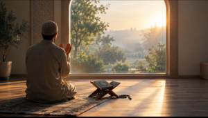 Person raising hands in dua at dawn, praying duas for anxiety and inner calm