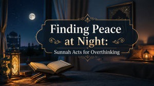 Sunnah acts before sleeping: a peaceful night scene with the Quran and soft moonlight