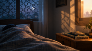 Person sleeping peacefully at dawn, representing blood in a dream Islamic meaning