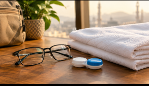 glasses and ihram cloth symbolizing glasses during ihram rules