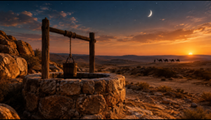 Ancient desert well at sunset representing the story of Prophet Yusuf